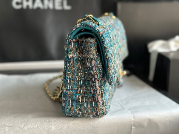 CHANEL Classic Tweed Flap Bag. Original Quality Bag including gift box, care book, dust bag, authenticity card.  These new bright and colorful bags are literally heart-melting. The woven chain, diamond quilting patters are the center of this collection.  Then we have the seasonal bags that look like the Classic Flap Bags but they features colorful cotton tweed for more brightness. These are the must-have seasonal bags.