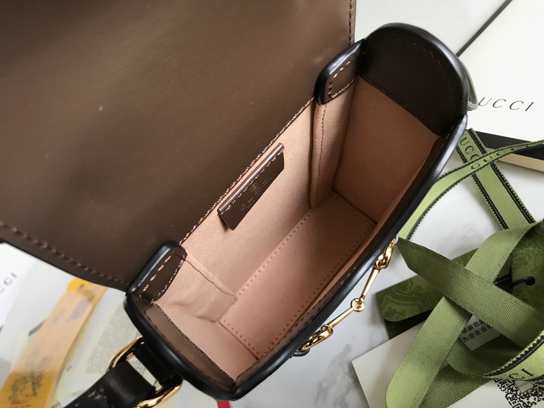 GUCCI Horsebit 1955 Mini Bag. Original Quality Bag including gift box, care book, dust bag, authenticity card. Presented in a petite rectangular shape, this mini bag is introduced for Pre-Fall 2020 in brown leather. Inspired by archival designs, the accessory highlights the double ring and bar design that has been established as one of the most distinctive elements among the House symbols borrowed from the equestrian world. Pieces with versatile ways to wear and style embrace each person who is part of the House’s individual spirit.