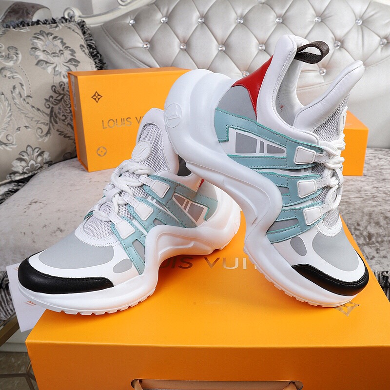 LOUIS VUITTON 'Archlight' Trainer. Original Quality Sneaker including gift box, care book, dust bag, authenticity card. This futuristic sneaker balances a springy wave-shaped outsole and an oversized tongue with a low cut around the ankle for a delicate, feminine touch.