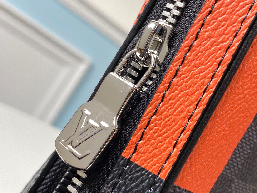 LOUIS VUITTON Alpha Messenger. Original Quality Bag including gift box, care book, dust bag, authenticity card. Compact and stylish, the Alpha Messenger is the modern way to keep personal items close at hand. This new version features a fresh take on Louis Vuitton’s iconic Damier Graphite pattern, a “Giant” variation in graduated shades of bold, colorful orange. And with its comfortable strap, it’s a breeze to carry.