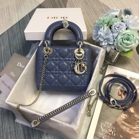 DIOR Mini ‘Lady DIOR’ Bag. Original Quality Bag including gift box, care book, dust bag, authenticity card. This Mini bag epitomizes Dior's vision of elegance and beauty. Sleek and refined, the timeless yet relevant style is crafted in calfskin/lambskin with Cannage stitching, creating the instantly recognizable quilted texture. The metal 'D.I.O.R.' charms further embellish the silhouette. Featuring a removable chain shoulder strap, this bag is the ideal evening companion.
