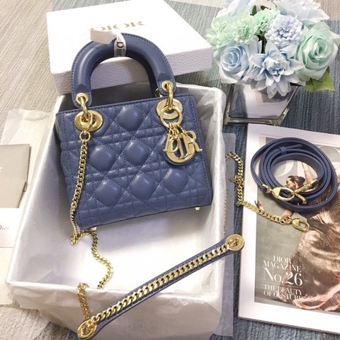 DIOR Mini ‘Lady DIOR’ Bag. Original Quality Bag including gift box, care book, dust bag, authenticity card. This Mini bag epitomizes Dior's vision of elegance and beauty. Sleek and refined, the timeless yet relevant style is crafted in calfskin/lambskin with Cannage stitching, creating the instantly recognizable quilted texture. The metal 'D.I.O.R.' charms further embellish the silhouette. Featuring a removable chain shoulder strap, this bag is the ideal evening companion.