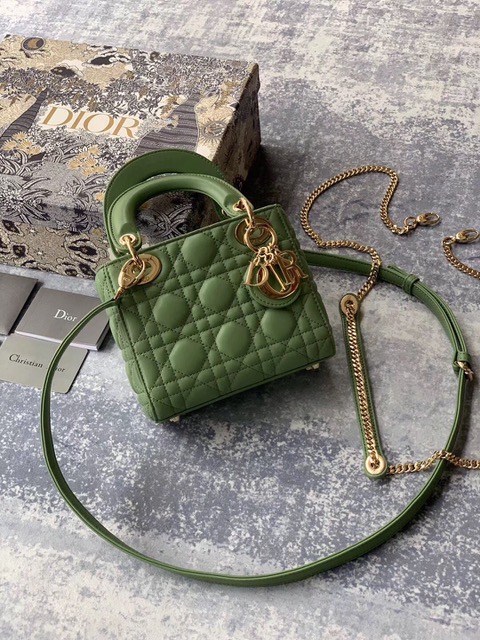 DIOR Mini ‘Lady DIOR’ Bag. Original Quality Bag including gift box, care book, dust bag, authenticity card. This Mini bag epitomizes Dior's vision of elegance and beauty. Sleek and refined, the timeless yet relevant style is crafted in calfskin/lambskin with Cannage stitching, creating the instantly recognizable quilted texture. The metal 'D.I.O.R.' charms further embellish the silhouette. Featuring a removable chain shoulder strap, this bag is the ideal evening companion.