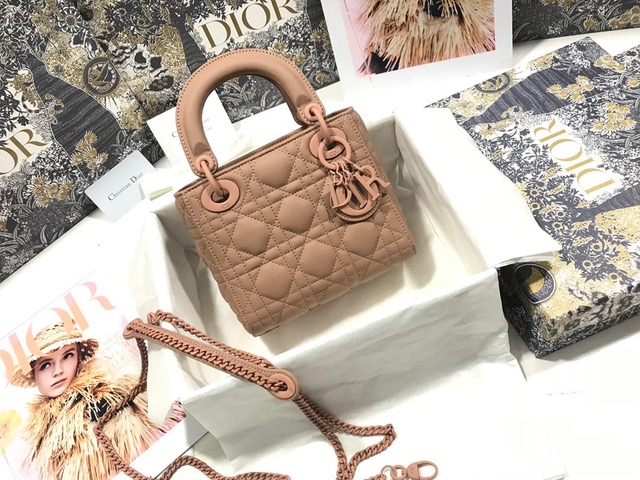DIOR Mini ‘Lady DIOR’ Bag. Original Quality Bag including gift box, care book, dust bag, authenticity card. This Mini bag epitomizes Dior's vision of elegance and beauty. Sleek and refined, the timeless yet relevant style is crafted in calfskin/lambskin with Cannage stitching, creating the instantly recognizable quilted texture. The metal 'D.I.O.R.' charms further embellish the silhouette. Featuring a removable chain shoulder strap, this bag is the ideal evening companion.