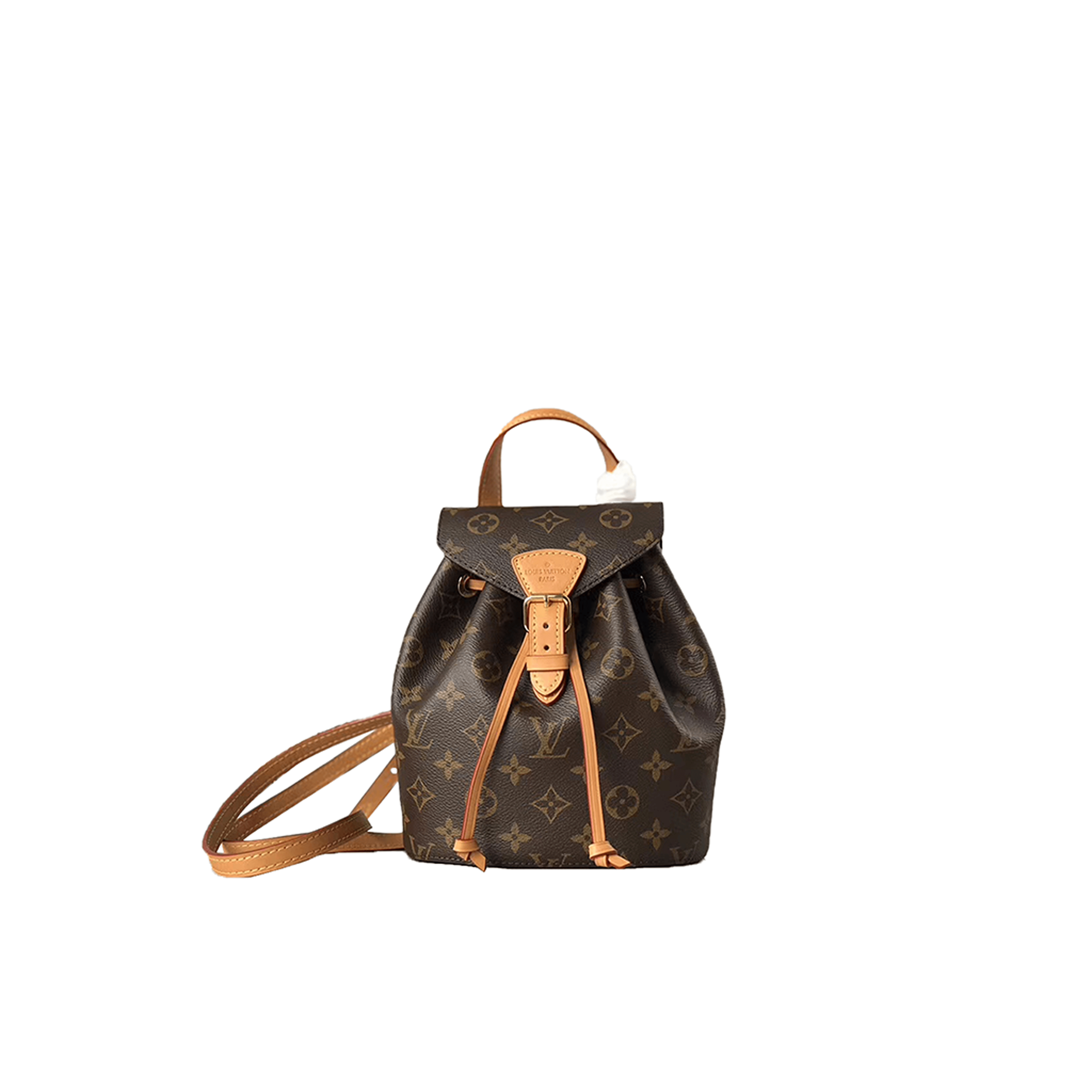 LOUIS VUITTON Montsouris Backpack. Original Quality Bag including gift box, care book, dust bag, authenticity card. This is an elegant new backpack made from Monogram canvas and cowhide leather, it closes with an archive Louis Vuitton buckle and leather drawstrings. Practical, with a roomy interior, it features an outside zipped pocket. The top handle and adjustable leather straps allow multiple carry options.