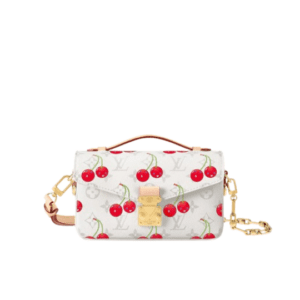 LV x TM Pochette Métis East West.  Authentic quality luxury bag crafted in genuine leather comes with authenticity card, dust bag and gift bag.  Art Meets Elegance. Petite in size, bold in spirit—the Pochette Métis East West returns in bijou proportions as part of the lively second edition of the LV x Murakami collection. Cloaked in the House’s classic Monogram coated canvas, this re-edition dazzles in a soft seasonal hue, punctuated by Murakami’s signature cherry motifs, bursting with playful charm. Inside, three thoughtfully arranged compartments keep essentials stylishly organized for day-to-night versatility. The gleaming gold S-lock closure adds a vintage flourish to this modern mini icon, making it a must-have for collectors and style lovers alike. Where fine art meets functional fashion—this is joy, redefined.